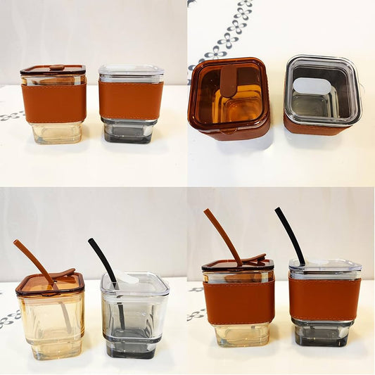 Glass Sipper With Leather and Glass Straw