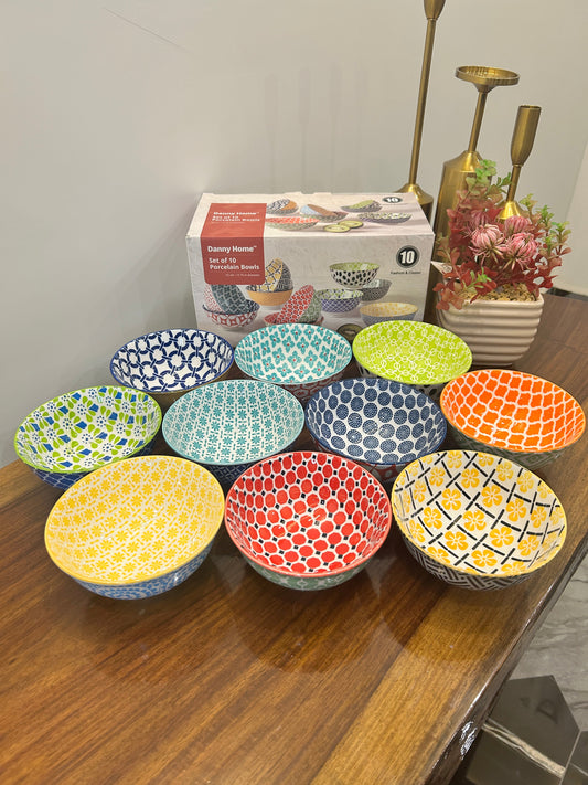 Danny Home Multicolour Porcelain Bowls (10Pcs)