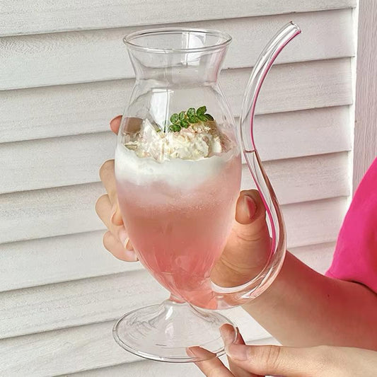 Round Glass Sipper with Attached Straw