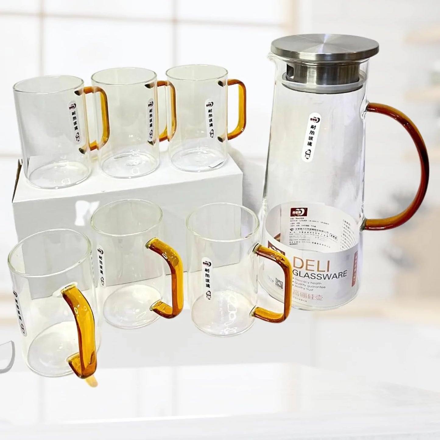 8 Pcs Water Set with Bamboo Tray