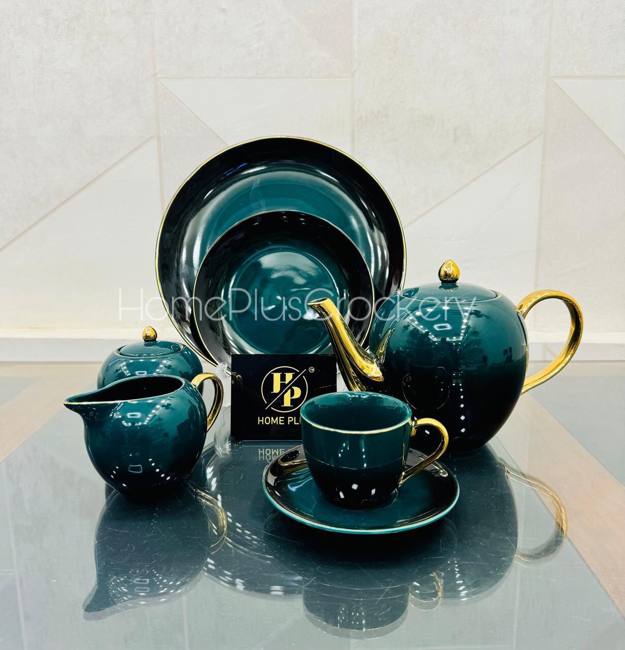 Tea Set 24Pcs-Green and Black