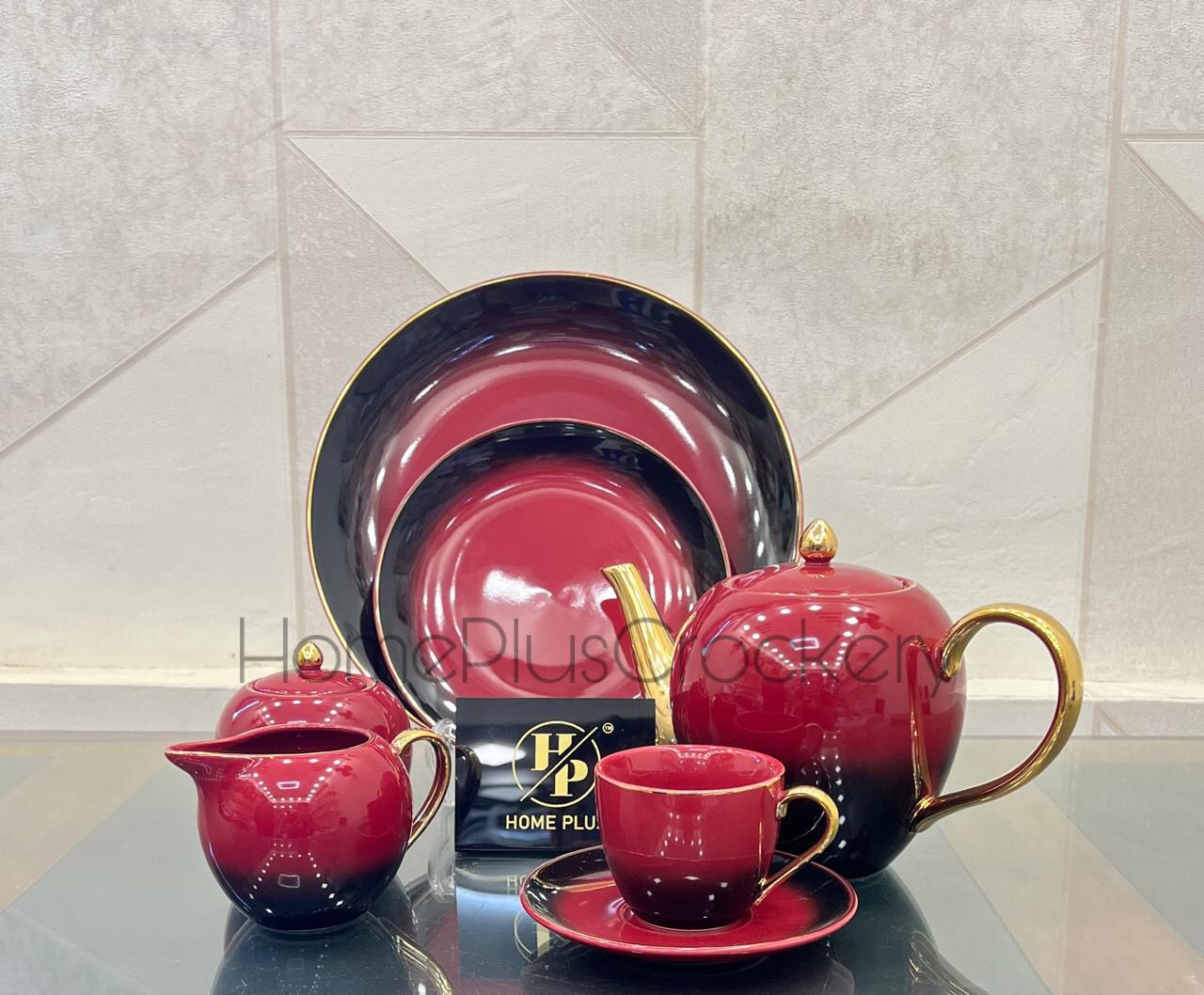 Tea Set 24Pcs-Red and Black
