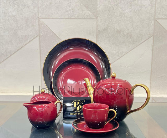 Tea Set 24Pcs-Red and Black