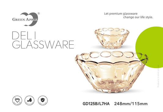 Deli® Imported 7-Piece Golden Glass Fruit & Dessert Bowl Set - GD125B/L7HA - 248mm/115mm