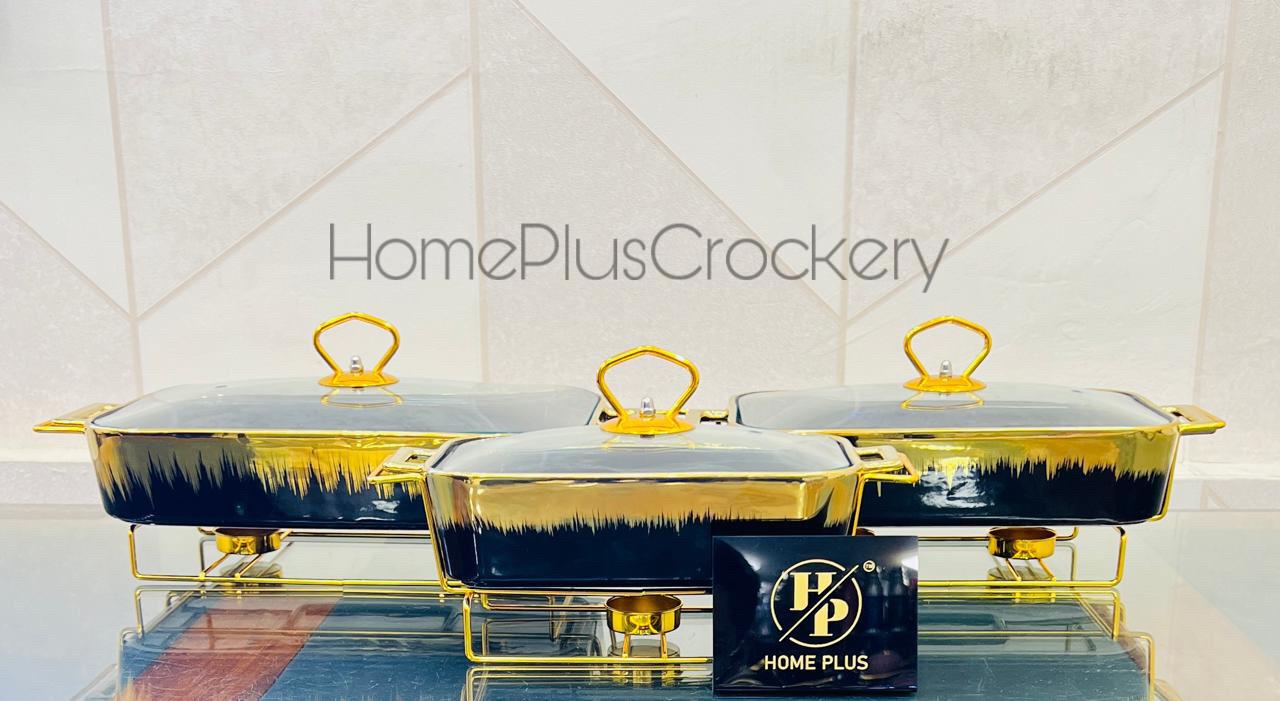 3-Pieces Burner Dish Set-Gold Line