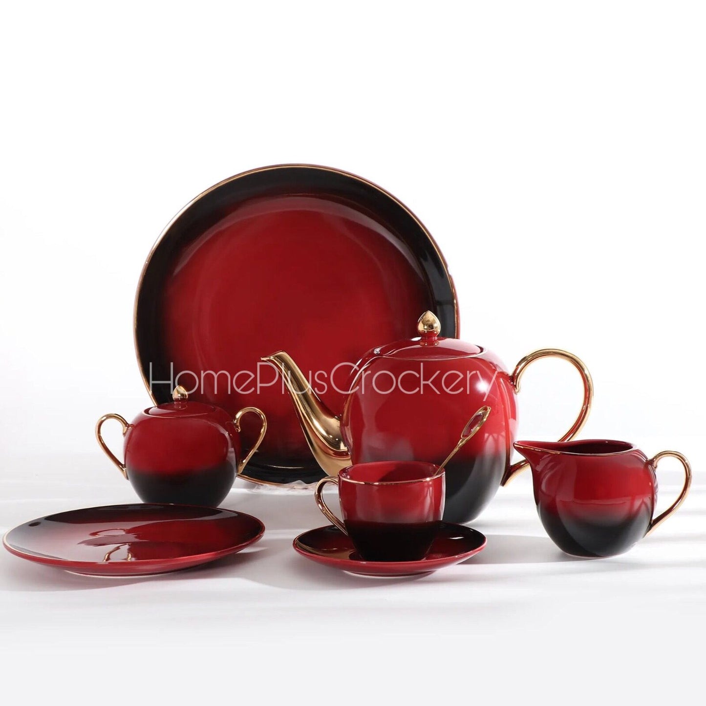Tea Set 24Pcs-Red and Black
