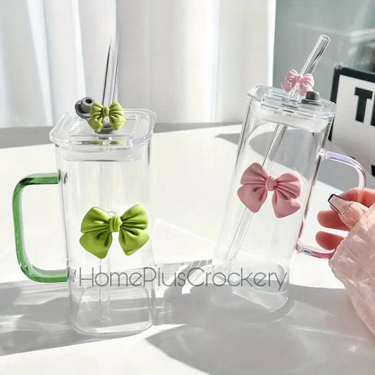 Square Glass Sipper with Butterfly
