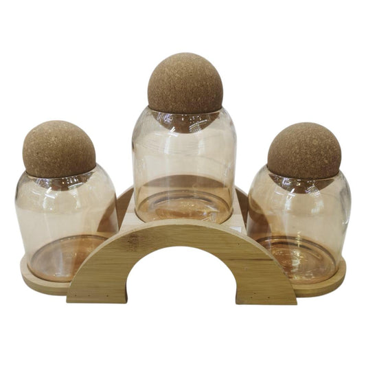 Glass Jar Set with Wooden Stand