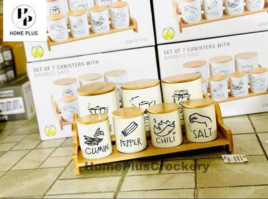 Spice Jar 7-Pcs with Wooden Stand