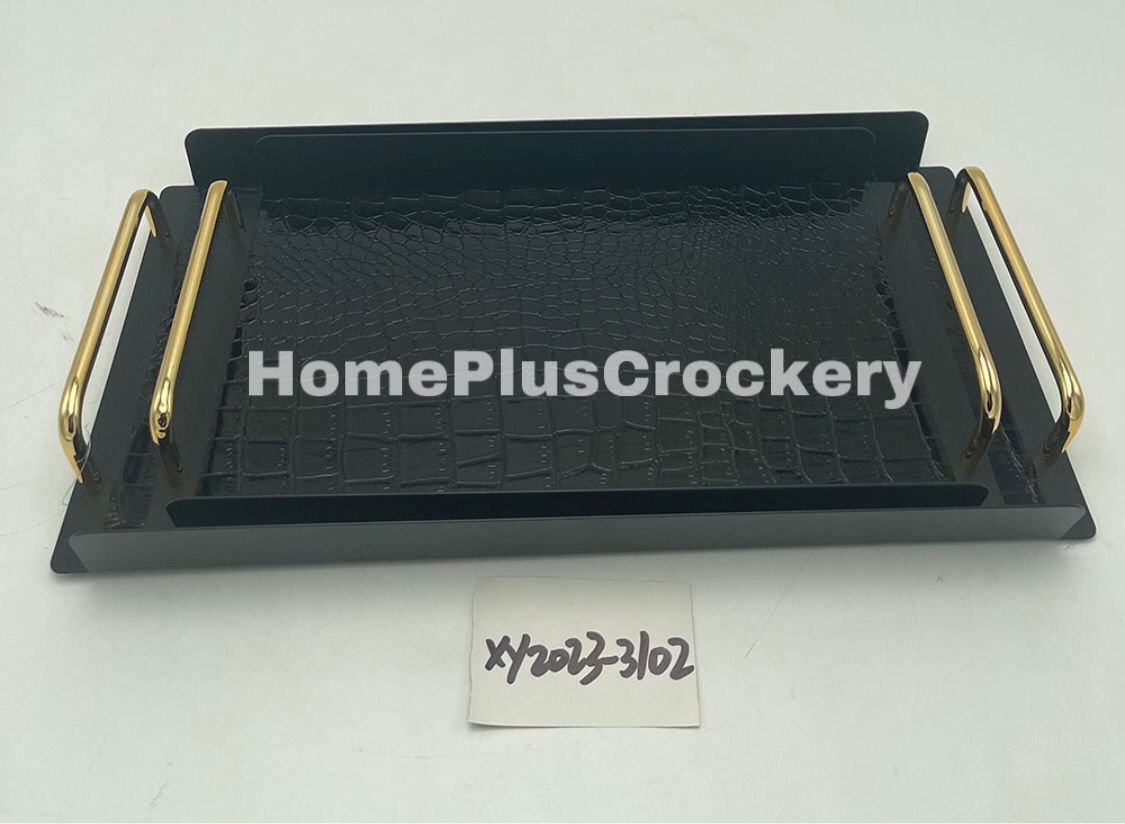 Metal Base Leather Tray-Glossy