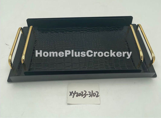 Metal Base Leather Tray-Glossy