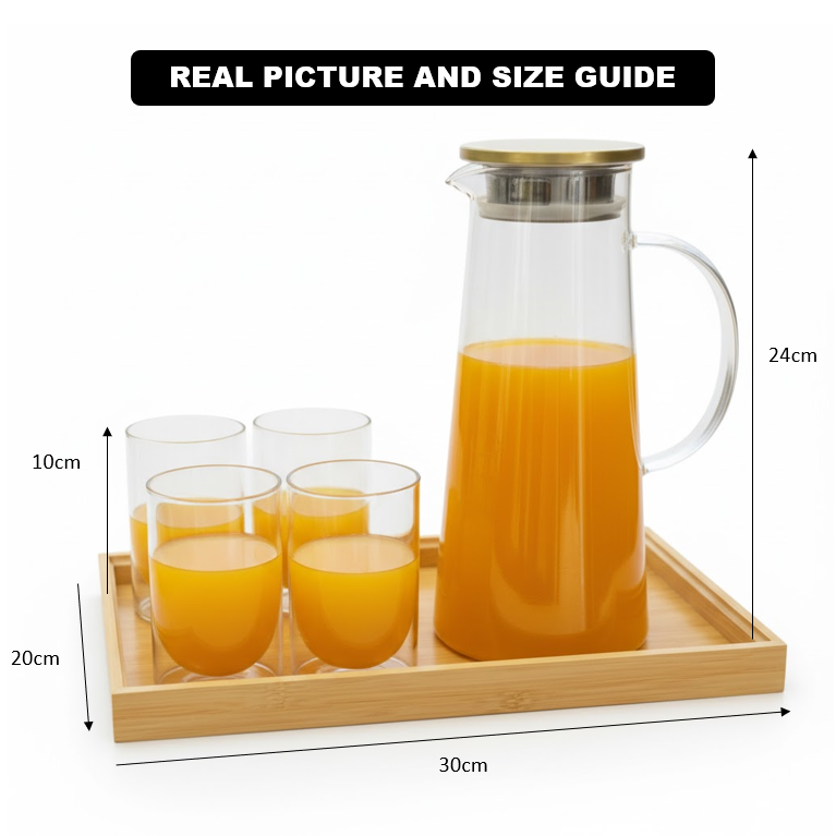 Echou 8-Pieces Pitcher & Glass Set with Bamboo Tray