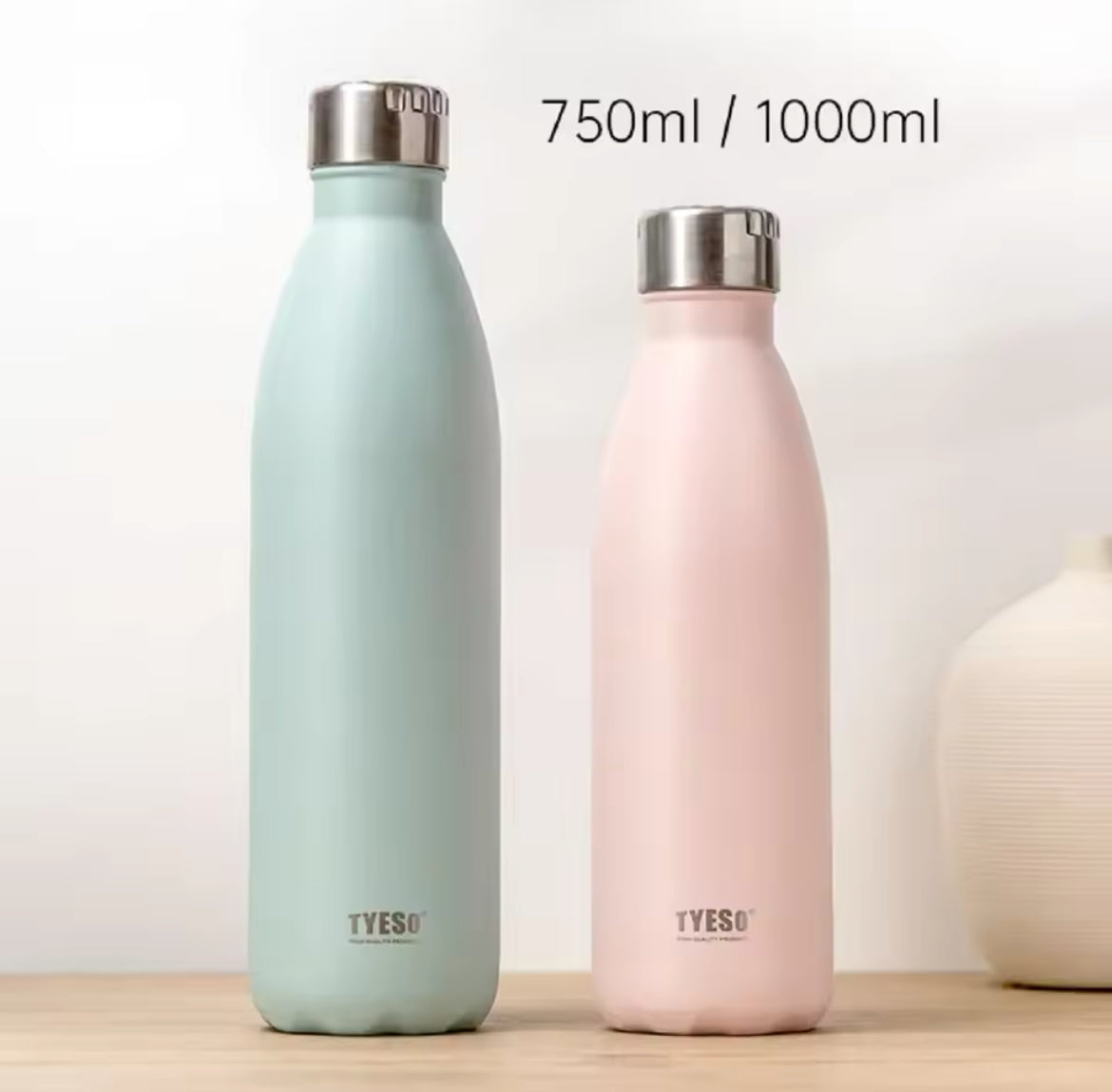 TYESO Orignal Stainless Steel Insulated Water Bottles For Hot And Cold Beverages 750ml And 1000ml