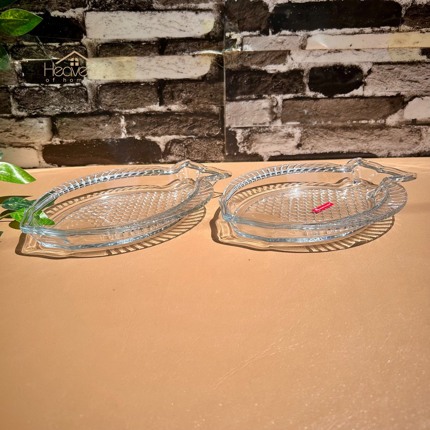 Heaven® Set of 2 Oval Salad Dishes Transparent Glass Serving Trays Fish Style 8 Inches - Heaven of homes - Sale Pakistan