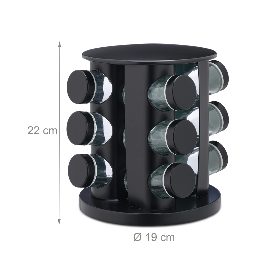 12 Pcs Revolving Spice Rack - Black