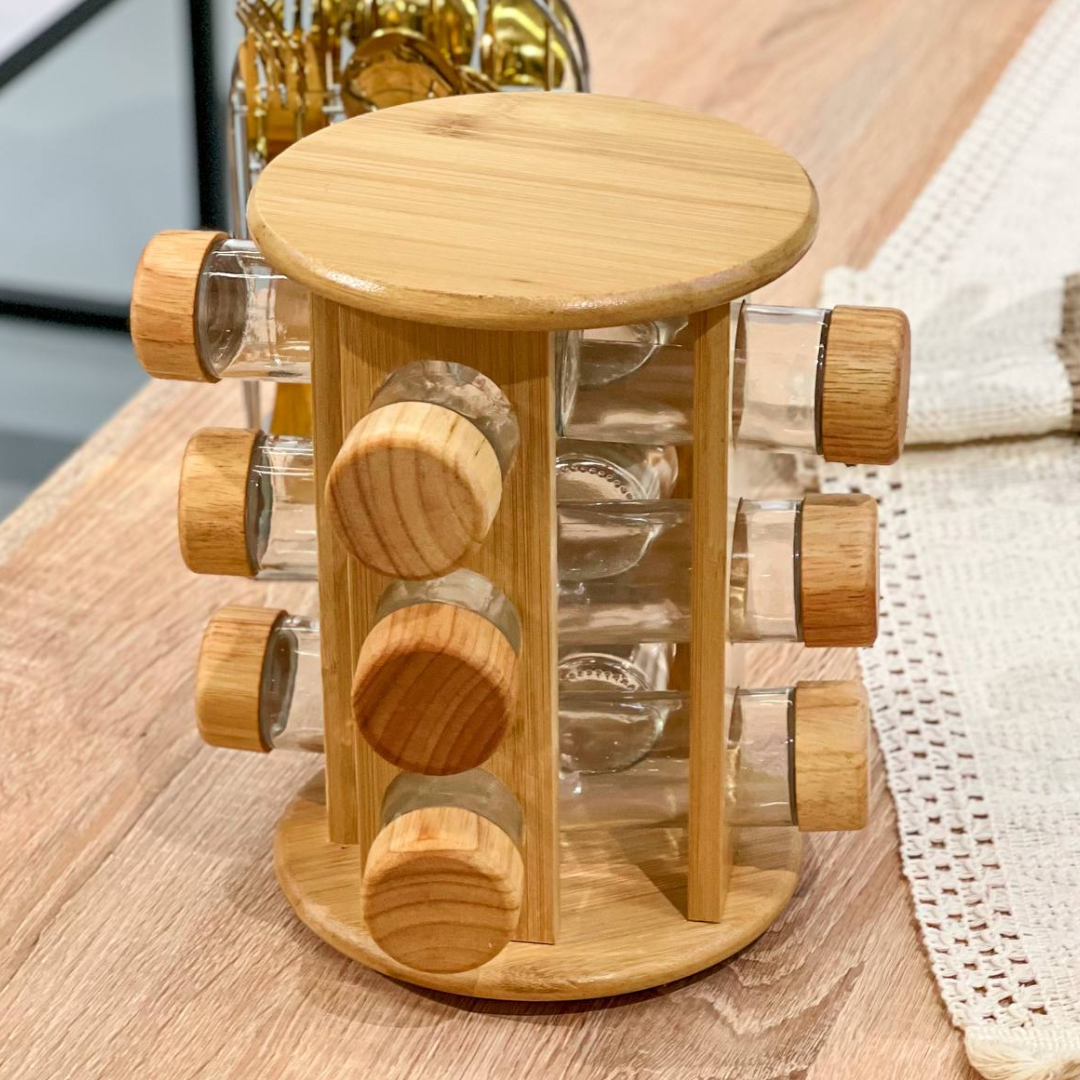 12 Pcs Revolving Bamboo Spice Jar