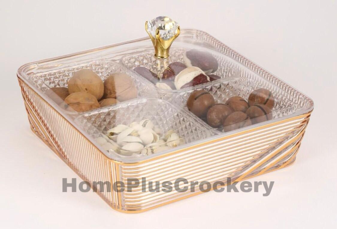 Acrylic Dry Fruit Tray 4 Pcs with Lid(Square)