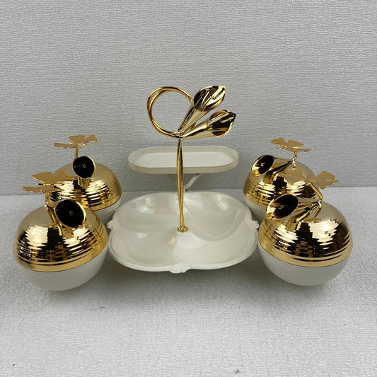Golden Metal Candy Jar Canisters Set of 4 with Stand