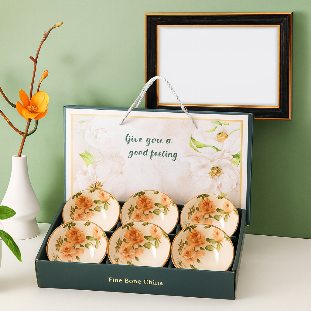 Elegant Fine Bone China Bowl Set – 6 Pcs Gift Box