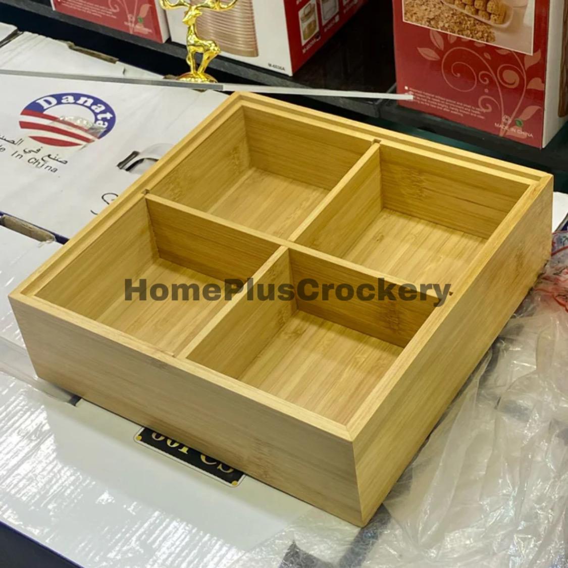 4-Piece Bamboo Dry Fruit Tray with Golden Deer Knob