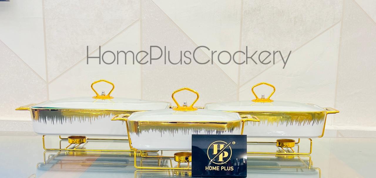 3-Pieces Burner Dish Set-Gold Line