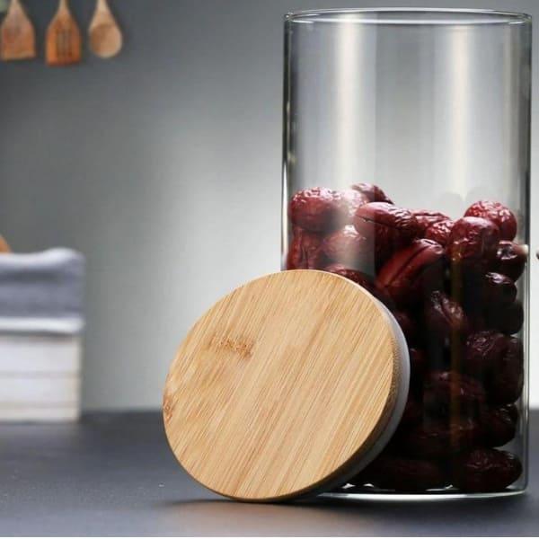 ECHOU GLASSWARE WOOD LID JAR 1050ML - Nazar Jan's Supermarket