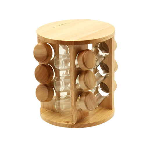 12 Pcs Revolving Bamboo Spice Jar