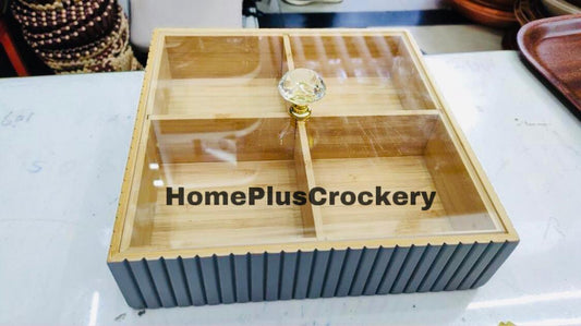 4-Piece Bamboo Dry Fruit Tray with Diamond Knob