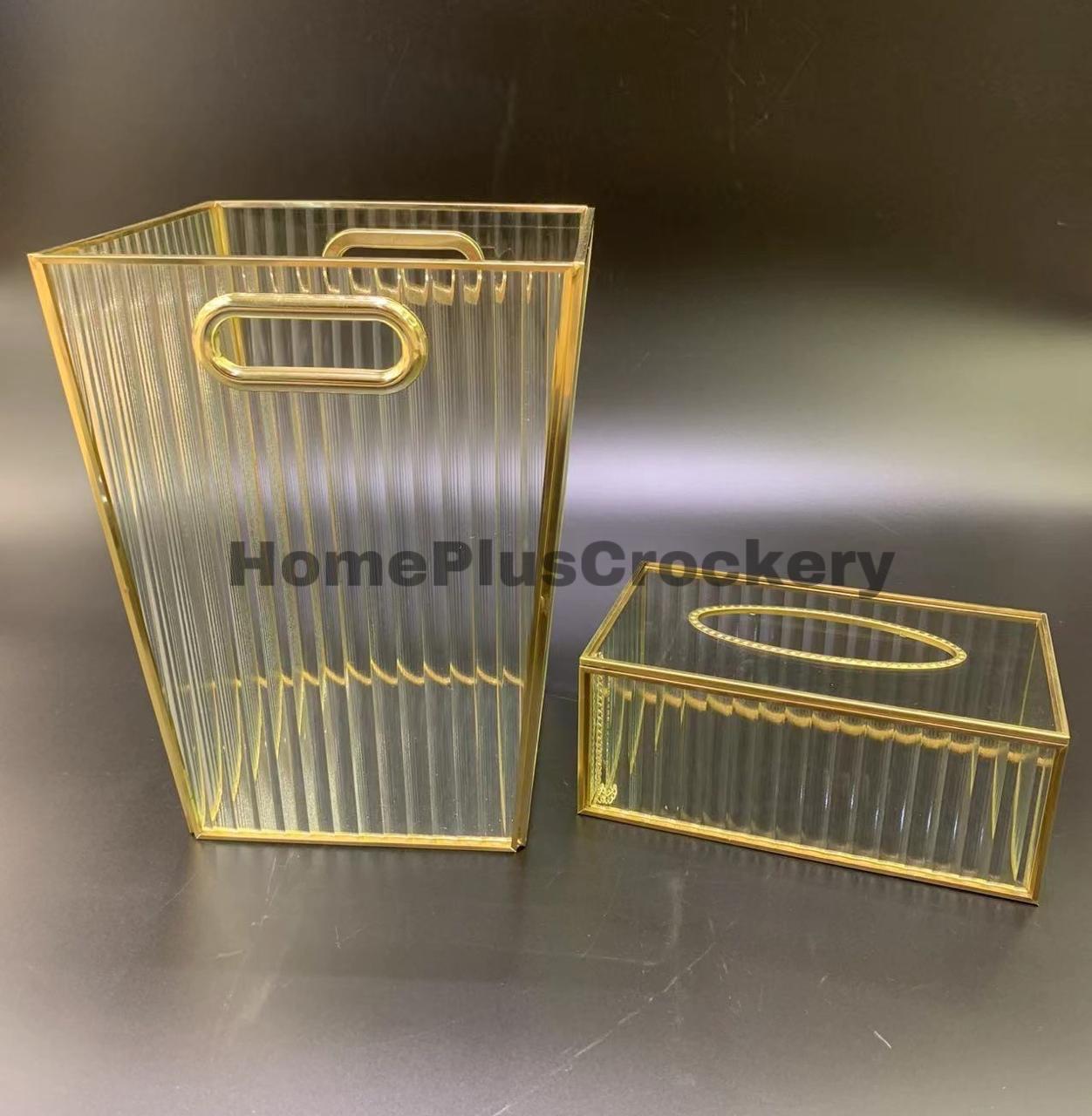 Glass Dustbin Tissue Box Set