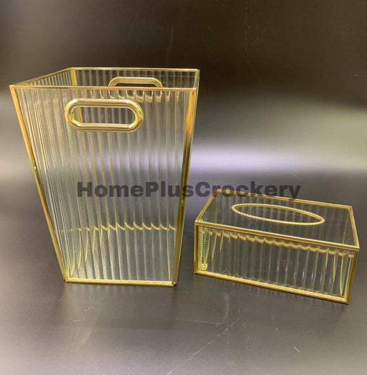 Glass Dustbin Tissue Box Set