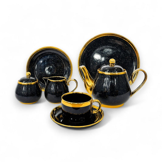 24-Piece Luxury Black & Gold Tea Set