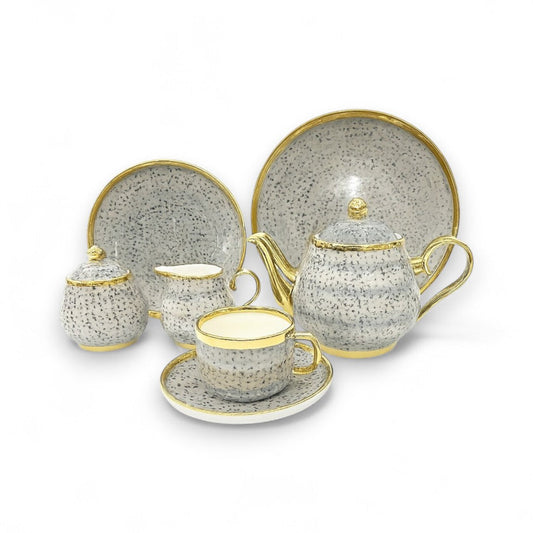 24-Piece Luxury Grey & Gold Tea Set