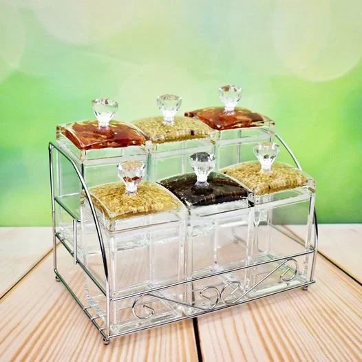 Acrylic 6 Pieces Spice Jars With Tray