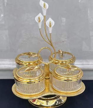 360° Revolving Dry Fruit Tray 4PCS – Rotating Snack Box with Lid & Compartments