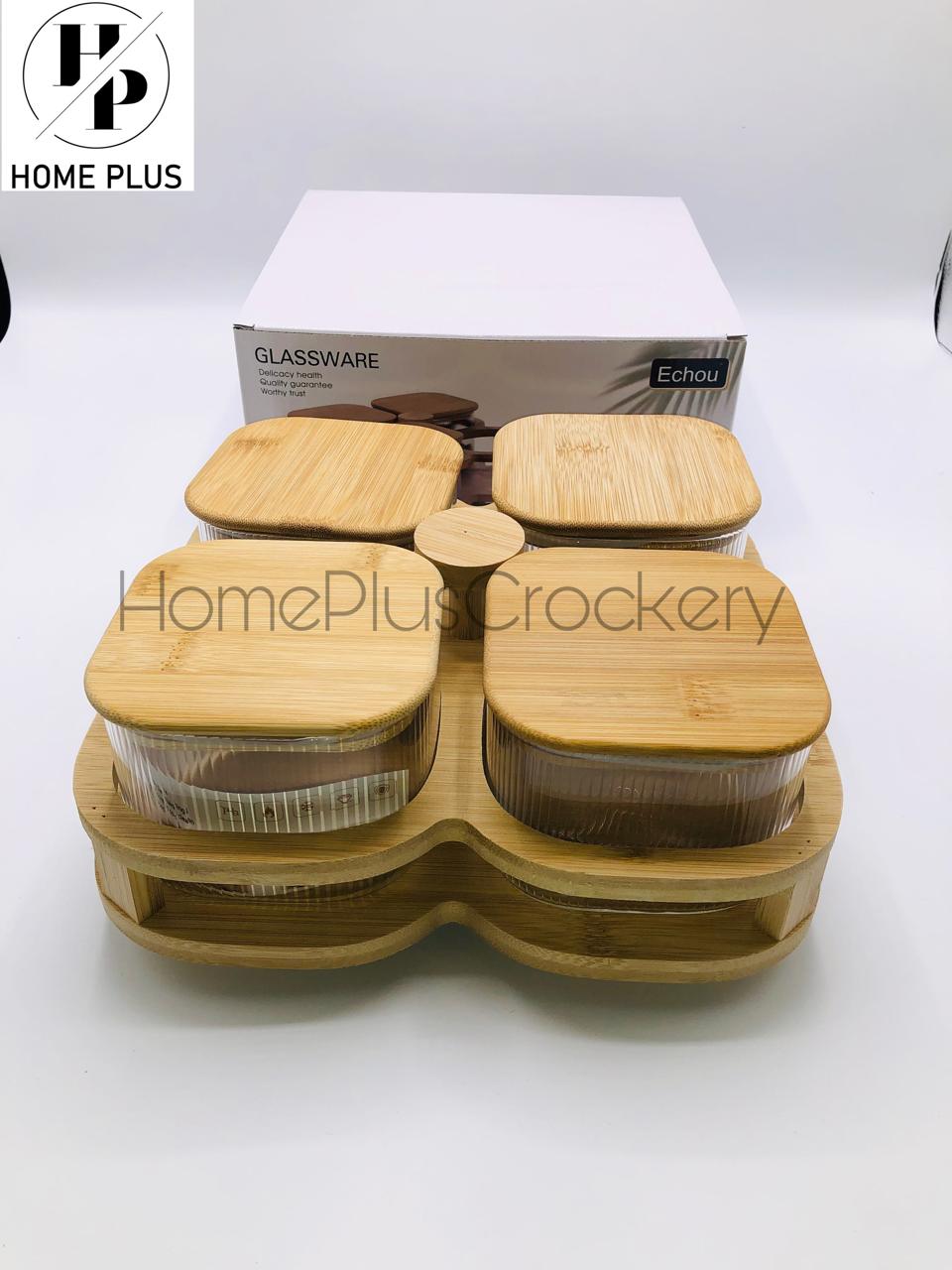 Glass Jar Set with Rotating Tray