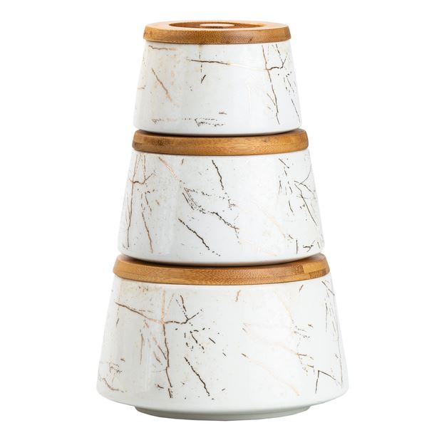 Ceramic Jar with Bamboo Lid 3 Pcs -