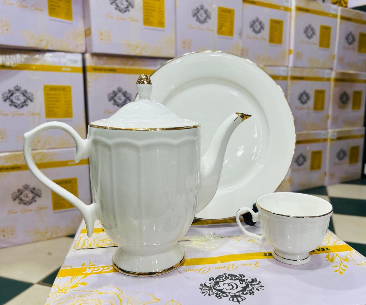 24-Piece Bone China Tea Set – Complete Service for 6 with Cups, Saucers, Teapot & More