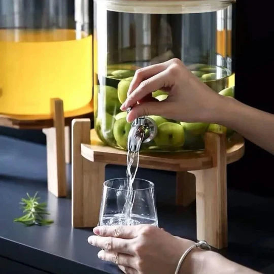 SunriseAmber Glass Dispenser with Airtight Lid and Bamboo Stand