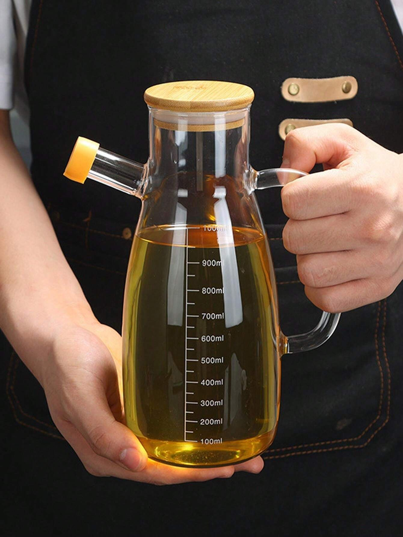 Glass Oil Dispenser Pitcher  – 1000ml Graduated Measuring Carafe with Bamboo Lid(GPY-02)
