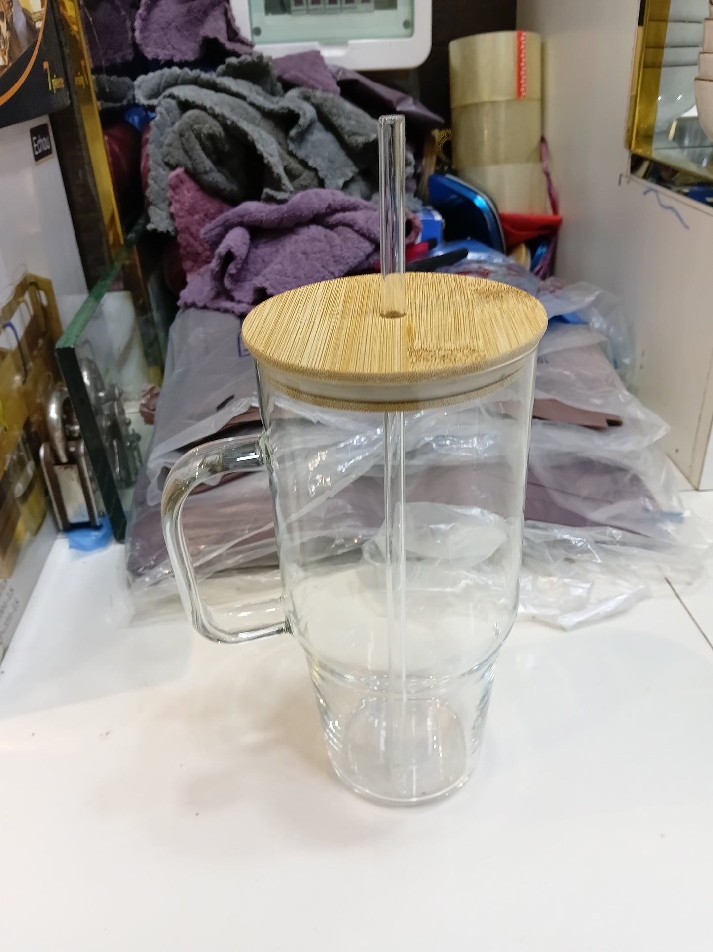 Glass Tumbler Mug (8-10) – Travel Mug with Bamboo Lid & Glass Straw