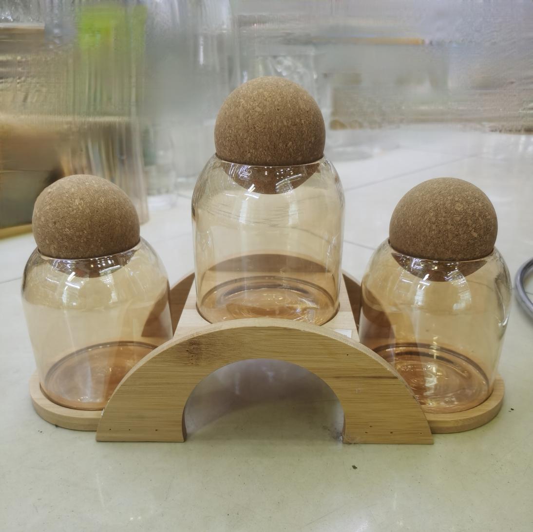 Glass Jar Set with Wooden Stand