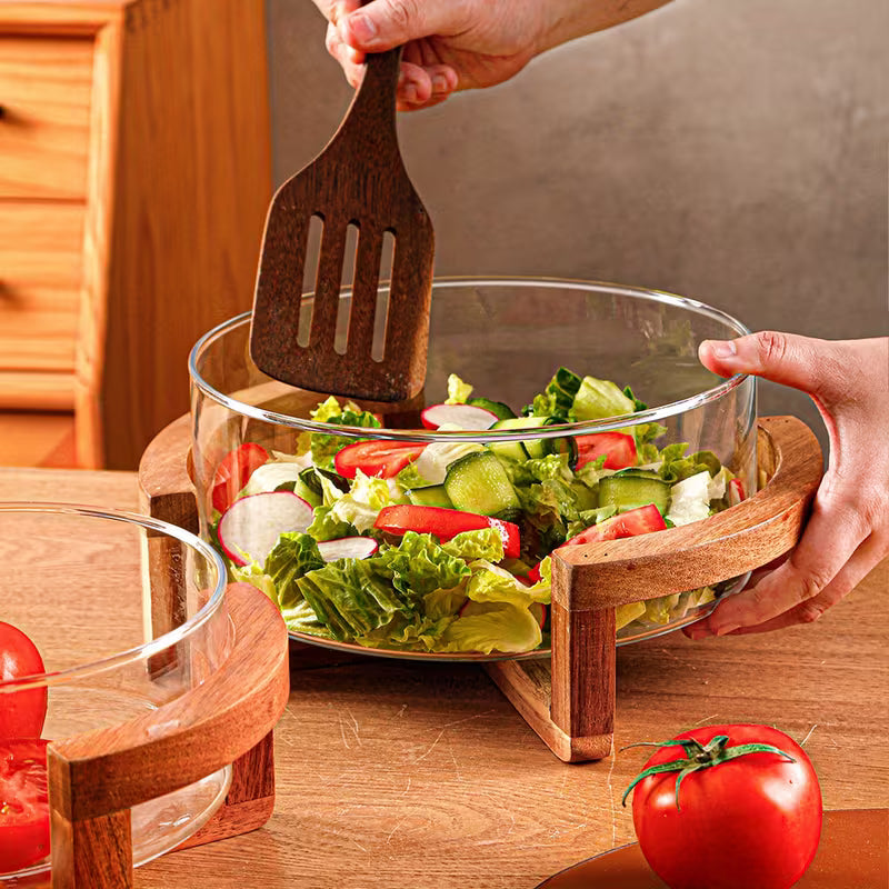Classy Glass Serving Bowl with Wood Stand (1153)