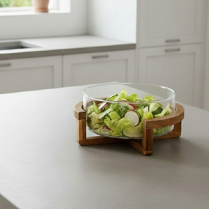 Classy Glass Serving Bowl with Wood Stand (1153)