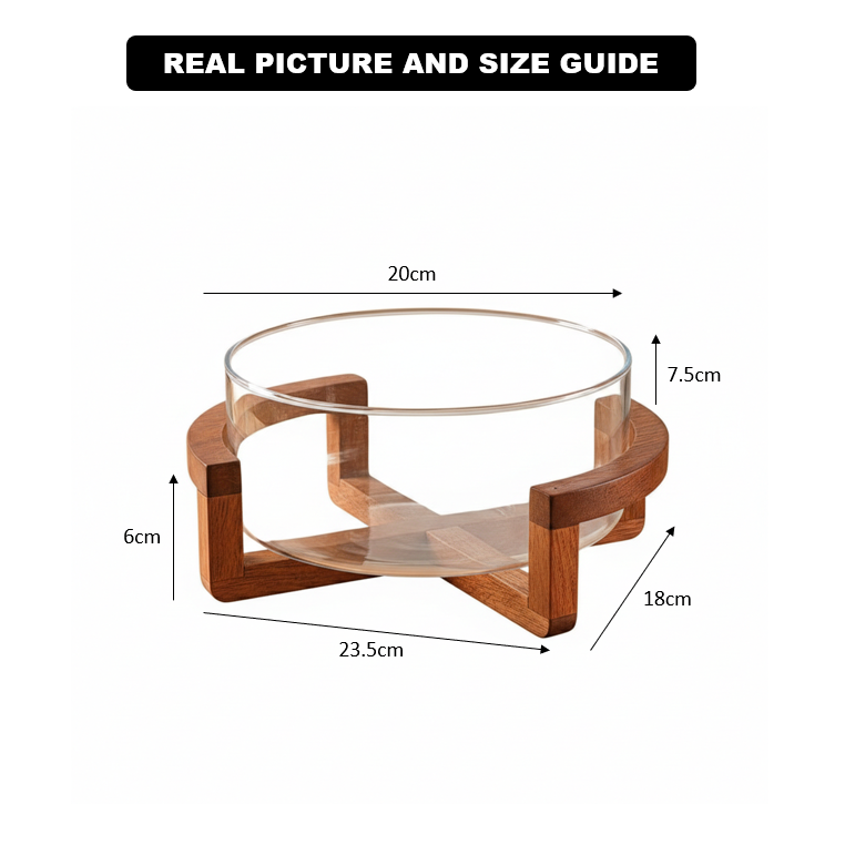 Classy Glass Serving Bowl with Wood Stand (1153)