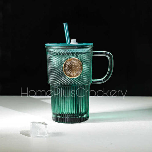 Green Glass Tumbler with Handle