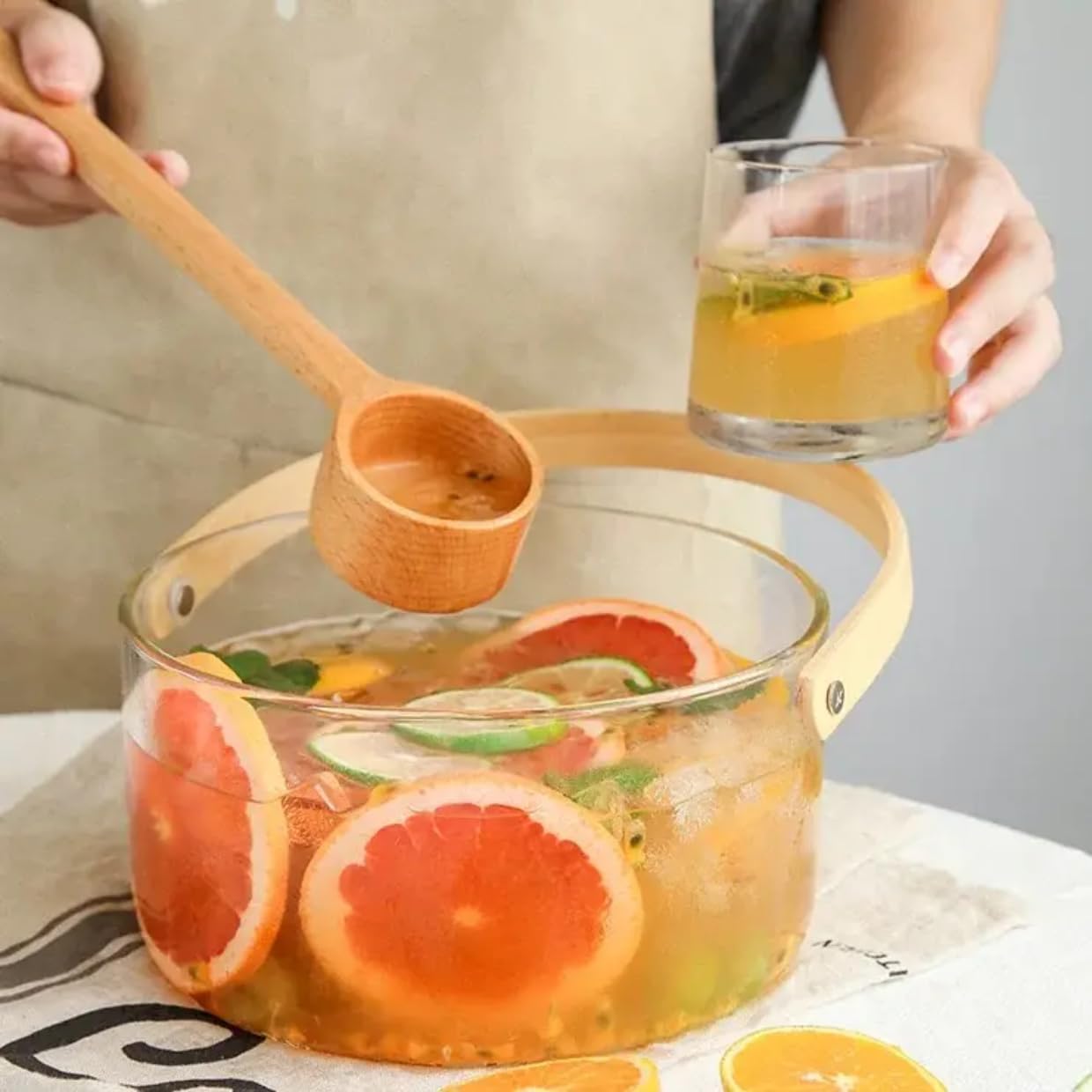 Elegant Glass Serving Bowl with Wood Handle (1161)