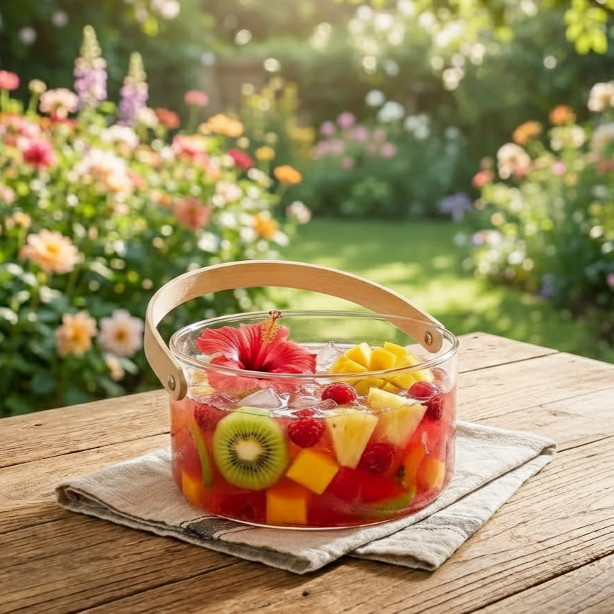 Elegant Glass Serving Bowl with Wood Handle (1161)