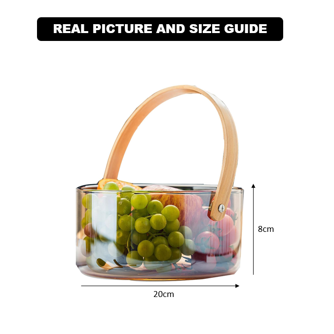 Elegant Glass Serving Bowl with Wood Handle (1161)