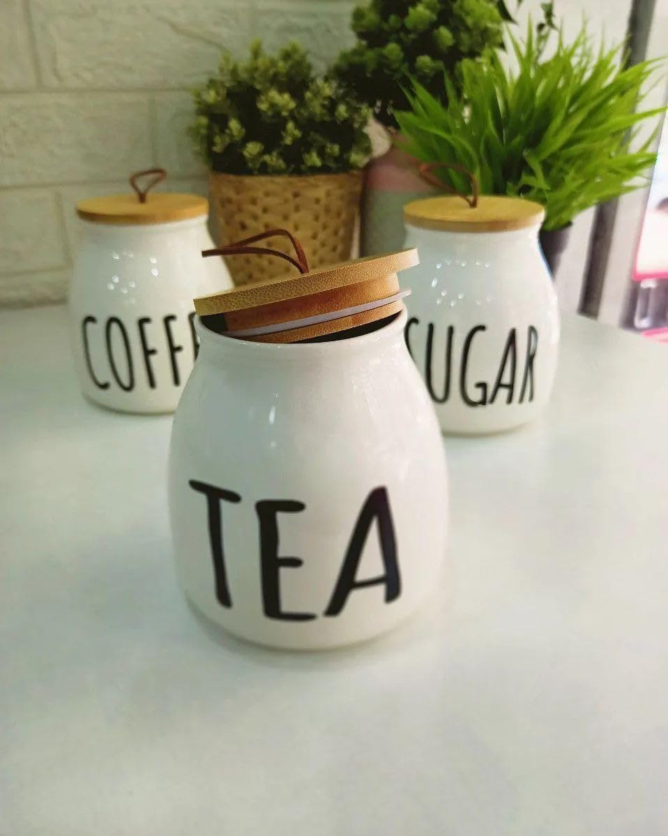 3  Pieces Tea coffee sugar on Stand Elegant Bamboo Wooden Set