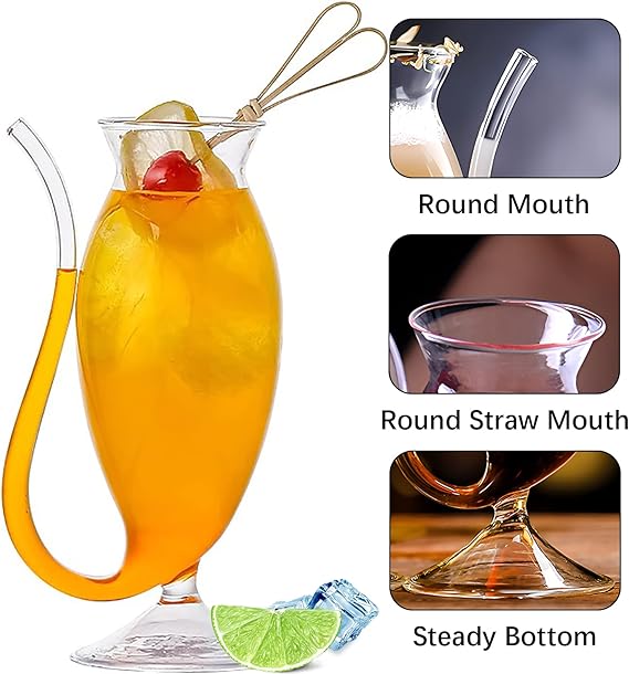 Round Glass Sipper with Attached Straw